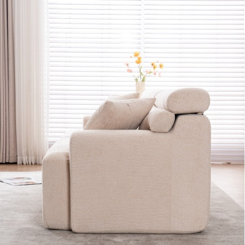 LY-029 APRICOT COMPRESSION SOFA 4-seater Combined Sofa, Wood Grain Chenille Fabric, Full Sponge Compression Sofa,combined Sofa With 2 Pillows For Living Home Furniture Apartment