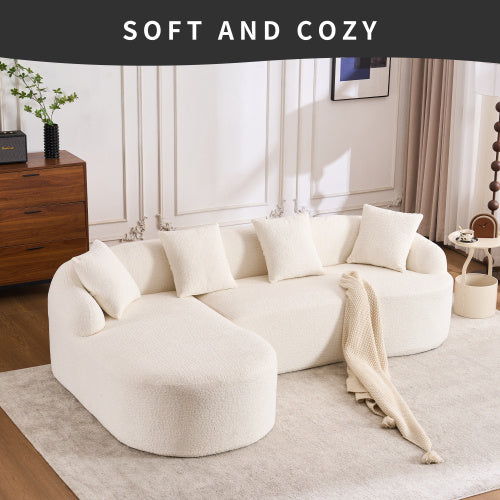 L-Shaped GREY COMPRESSION SOFA Combining Chaise Longue With 3-seater, Wood Grain Chenille Fabric, Full Sponge Compression Sofa,combined Sofa With 4 Pillows For Living Home Furniture Apartment