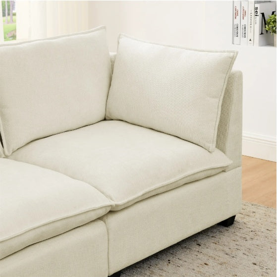 Sofa3-Piece Chenille Fabric Upholstered Living Room Furniture Set, Including 3-Seater Sofa With Seat And Back Cushion Beige White