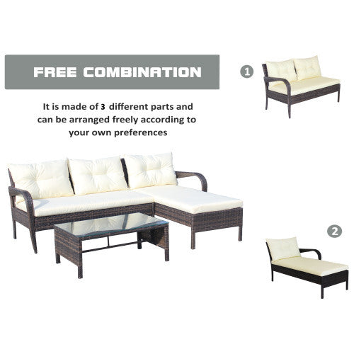 Mueble exterior Outdoor Patio Furniture Sets 2 Piece Conversation Set Wicker Ratten Sectional Sofa With Seat CushionsBeige Cushion