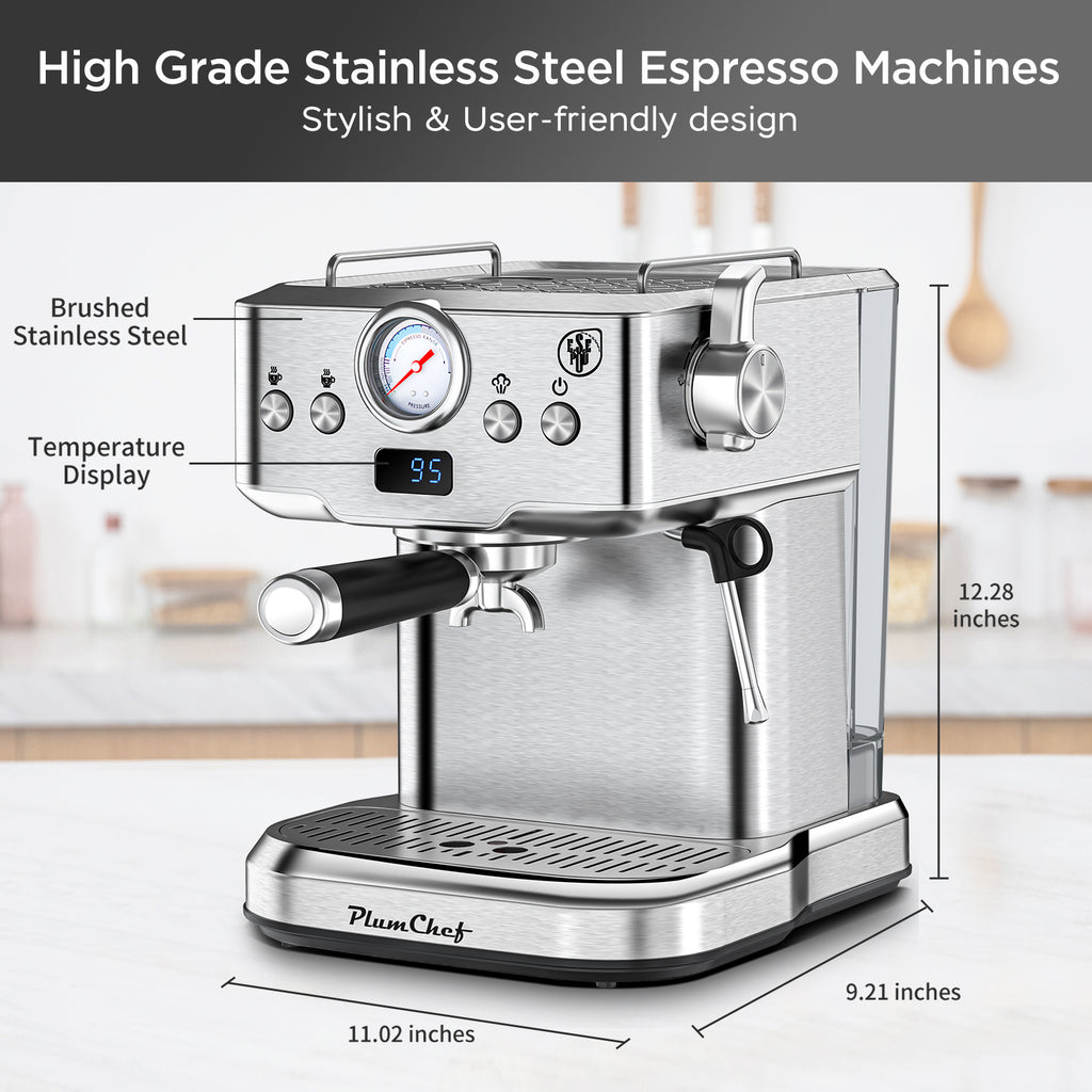 20 Bar Professional Espresso Machine With Milk Frother, Single & Double Shot, ESE Pod Compatible, Visual Display Of Pressure, Removable Water Tank For Cappuccino, Latte,  Machiato For Home Barista