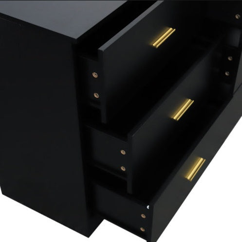 Engineering Wood Black 6 Drawer Bedroom Vanity
