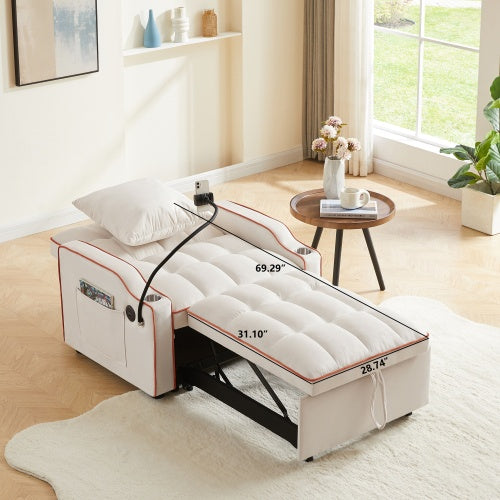 3-in- 1 Sofa Bed, Convertible Sleeper Chair Sofa Bed Adjustable Pull Out Sleeper Chair Bed Multi-Pockets Folding Sofa Bed For Living Room Bedroom Small Space