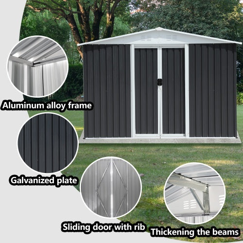 Outdoor Storage Garden Bike Shed 8x6 Feet Apex Roof Dark Grey With Aluminum Alloy Frame And Sliding Door