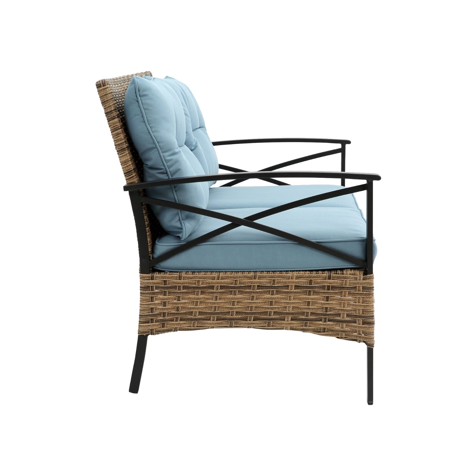 Juego de muebles exterior 4-Piece Patio Sectional Low Dining Sofa Set - KD Rattan Wicker Outdoor Furniture