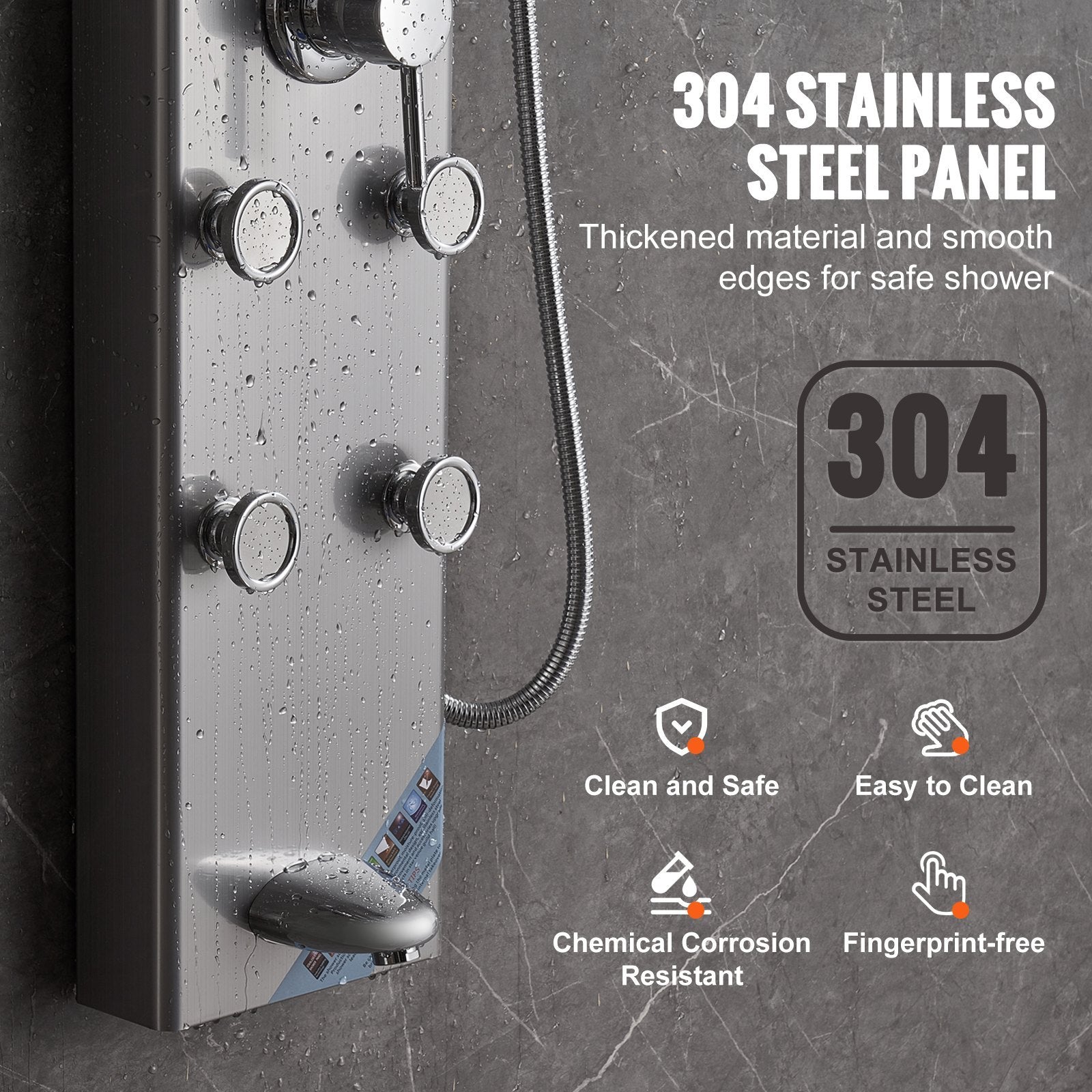 Shower Panel System, 5 Shower Modes, Digital Display Shower Panel Tower, Rainfall, 8 Massage Jets, Tub Spout, 3-Setting Handheld Shower Head 59 Hose, Stainless Steel Wall-Mounted Shower Set