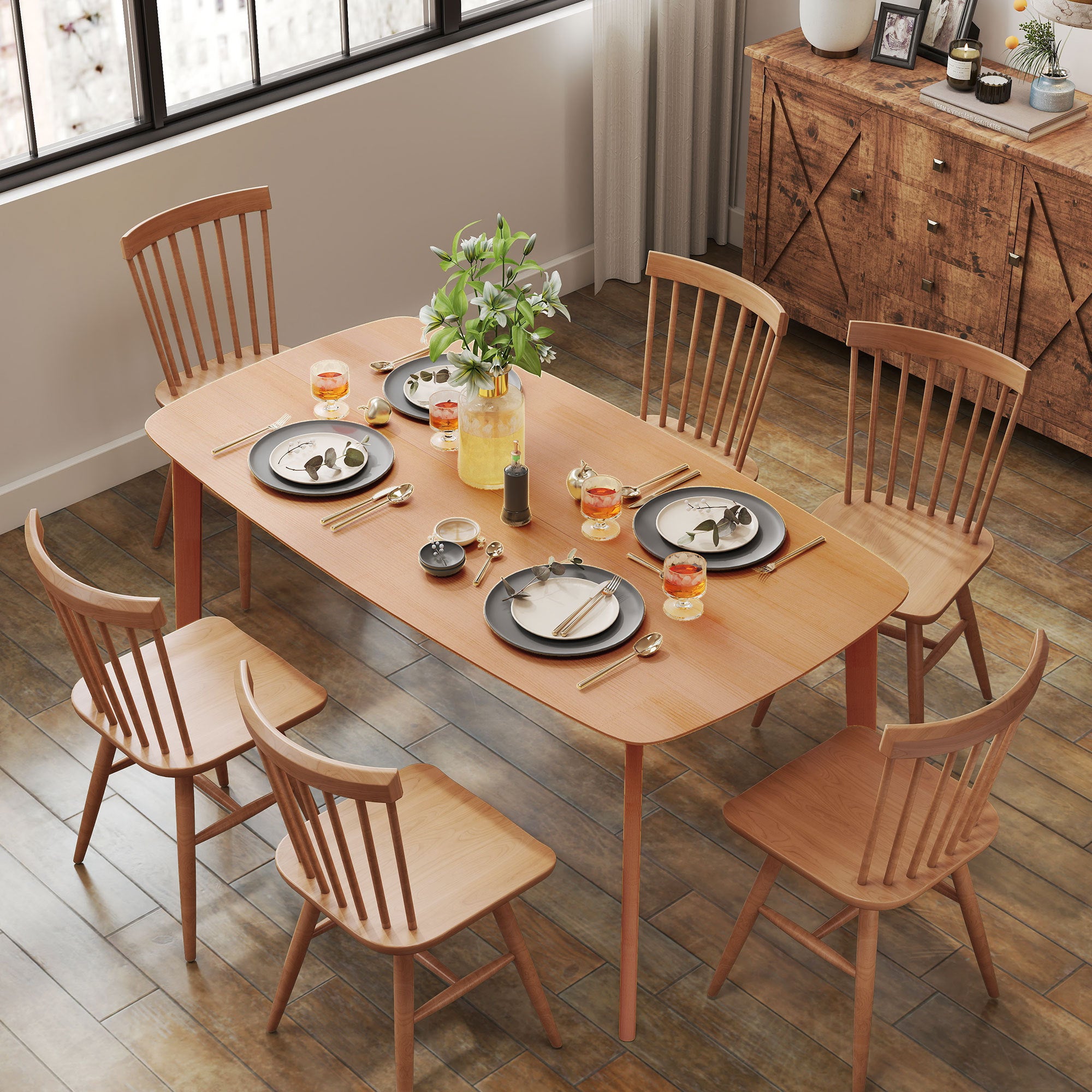 Pine Wood Dining Table For 6, 47 Rustic Rectangular Kitchen Table With Large Tabletop For Dining Room, Natural