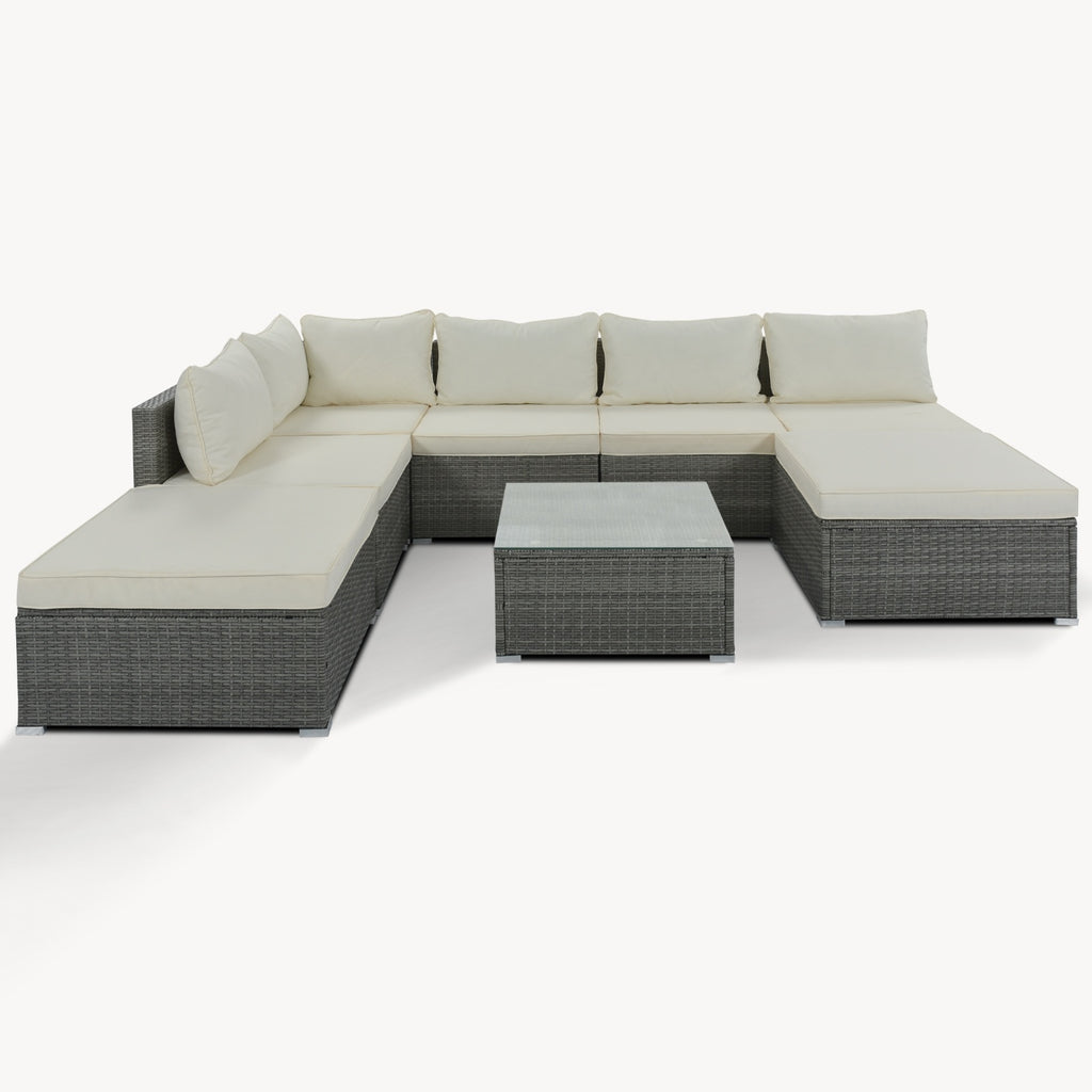 Juego de muebles exterior 8-Pc Outdoor Patio Furniture Set, Garden Wicker Sofa, Single Sofa Combinable
