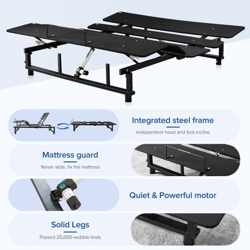 Frame Adjustable Bed Base Frame Queen Bed Frame With Head And Foot Incline Wireless Remote Zero Gravity Quiet Motor Black Queen