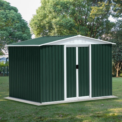 Outdoor Storage Garden Bike Shed 8x6 Feet Apex Roof Dark Grey With Aluminum Alloy Frame And Sliding Door