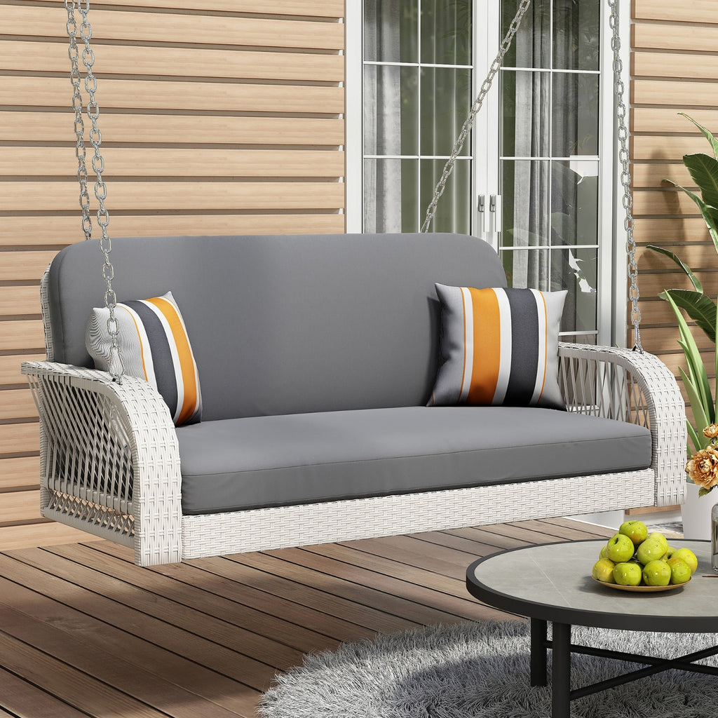 Columpio Wicker Porch Swing, 2-Seater Hanging Bench With Chains, Patio Furniture Swing For