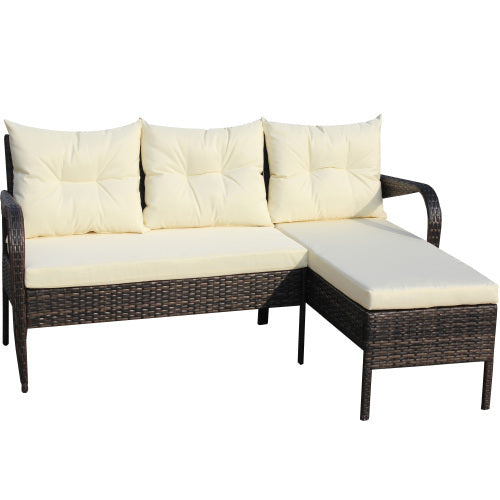 Mueble exterior Outdoor Patio Furniture Sets 2 Piece Conversation Set Wicker Ratten Sectional Sofa With Seat CushionsBeige Cushion