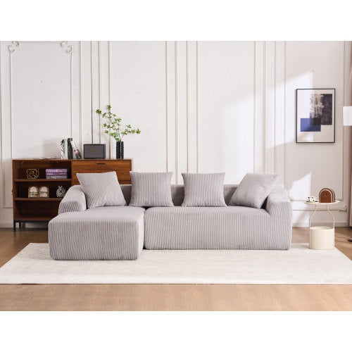 Modular LY-023 WHITE COMPRESSION SOFA Combining Chaise Longue With 3-seater, Corduroy Fabric, Full Sponge Compression Sofa,combined Sofa With 4 Pillows For Living