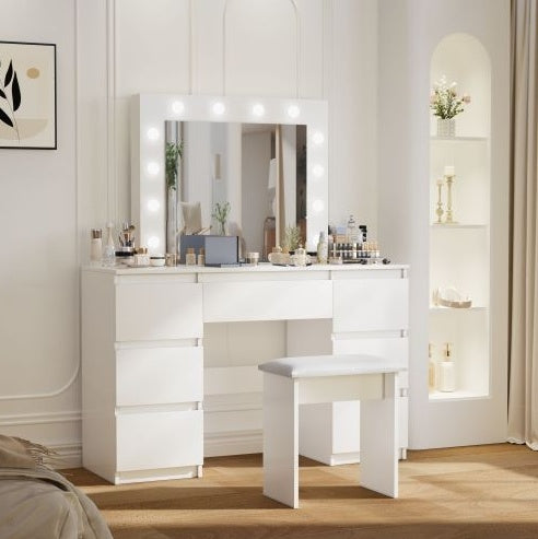 Tocador de maquillaje Makeup Vanity White Vanity Tables With Mirror And Light