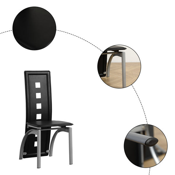 4pcs Long Backrest Square Hollow Decoration PU Leather Dining Chairs
