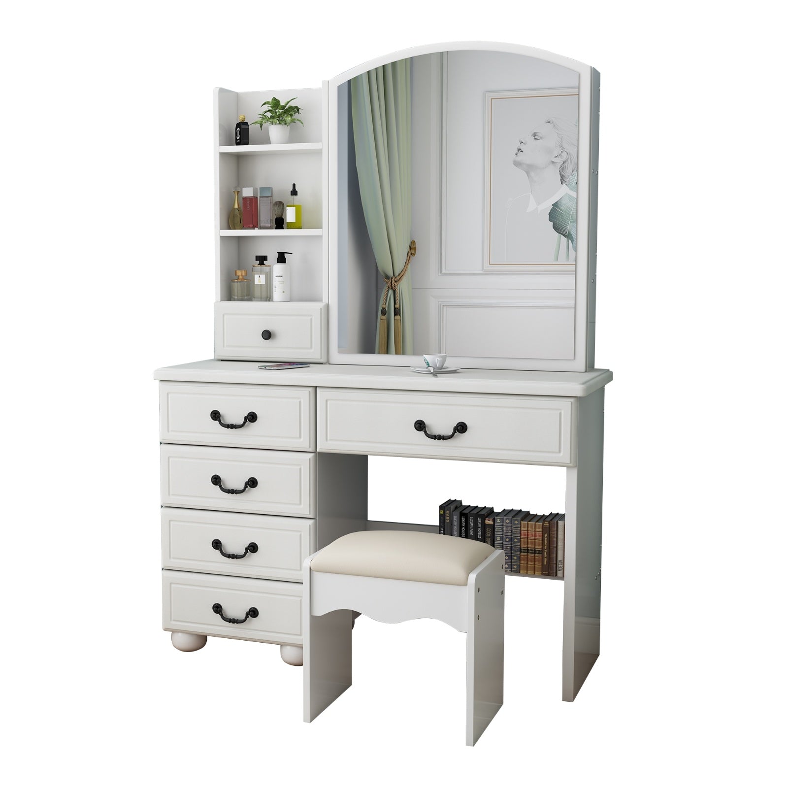 Tocador Vanity Desk With Mirror & Lights, Makeup Table Set