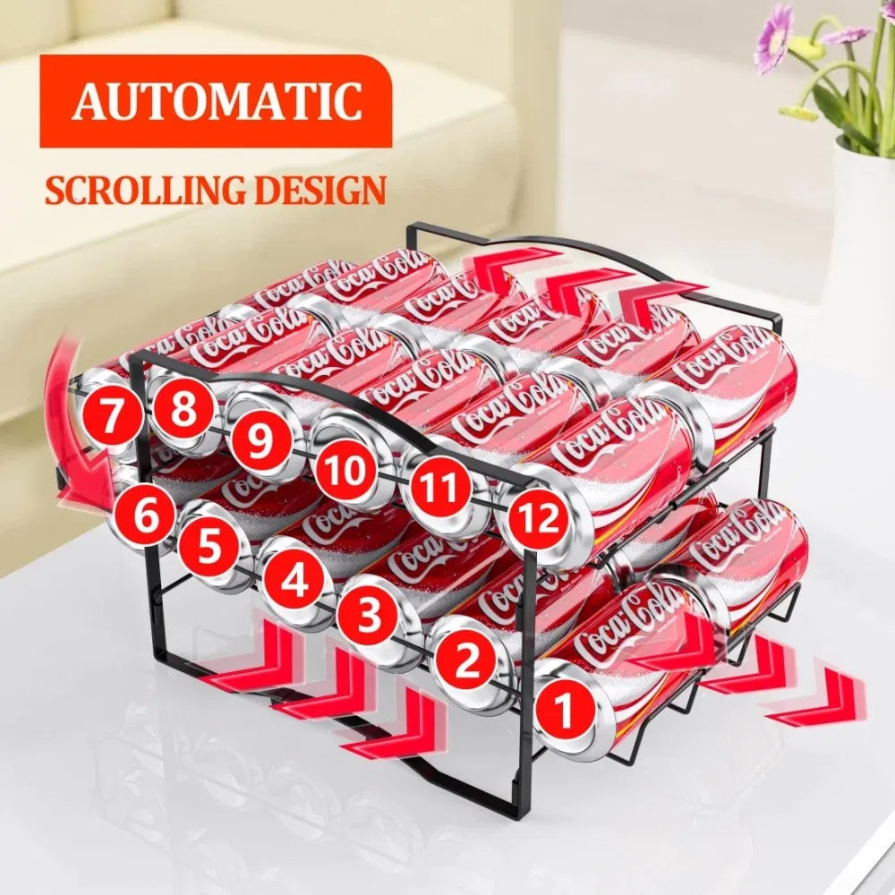 4 Tiers Can Organizer Rack, 48 Cans Soda Can Dispenser Organizer For Refrigerator, Set Of 2 Stackable Beverage Dispenser Rack