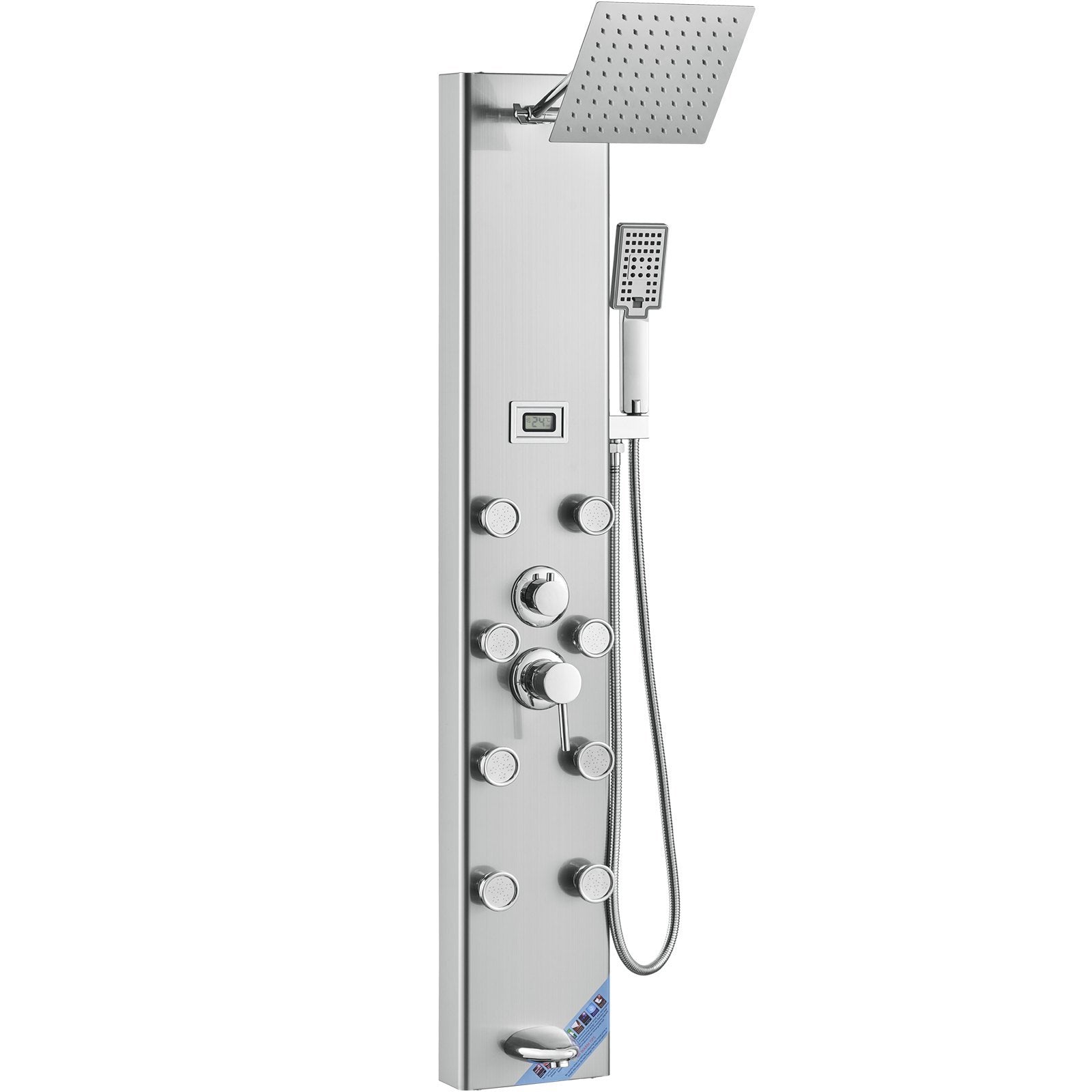 Shower Panel System, 5 Shower Modes, Digital Display Shower Panel Tower, Rainfall, 8 Massage Jets, Tub Spout, 3-Setting Handheld Shower Head 59 Hose, Stainless Steel Wall-Mounted Shower Set