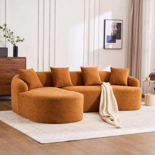 L-Shaped GREY COMPRESSION SOFA Combining Chaise Longue With 3-seater, Wood Grain Chenille Fabric, Full Sponge Compression Sofa,combined Sofa With 4 Pillows For Living Home Furniture Apartment