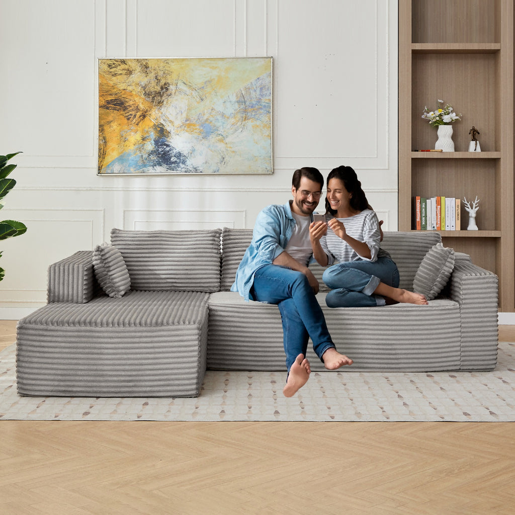 Modular L-Shaped Compression Sofa Bed With Corduroy Fabric - Convertible Sectional Sofa, Foldable Floor Couch Sleeper, Space-Saving Flannel-Like Lounge For Small Apartments, Living Room & Game Room NO TUME