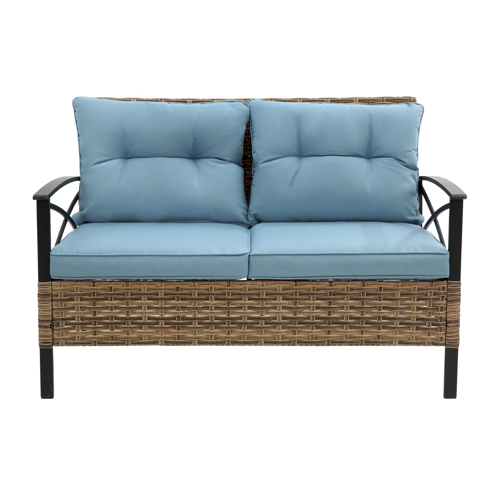 Juego de muebles exterior 4-Piece Patio Sectional Low Dining Sofa Set - KD Rattan Wicker Outdoor Furniture
