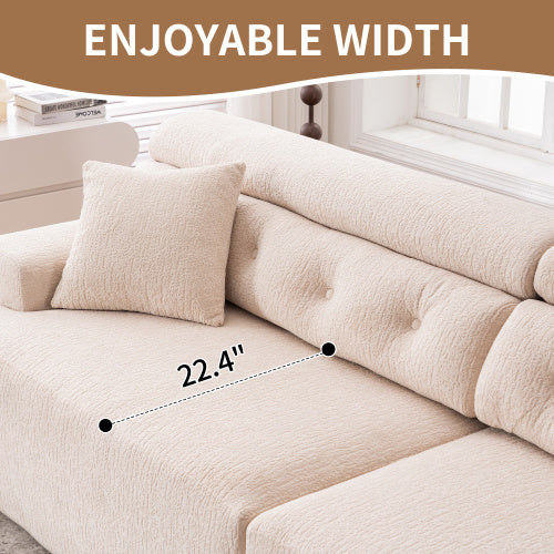 LY-029 APRICOT COMPRESSION SOFA 4-seater Combined Sofa, Wood Grain Chenille Fabric, Full Sponge Compression Sofa,combined Sofa With 2 Pillows For Living Home Furniture Apartment