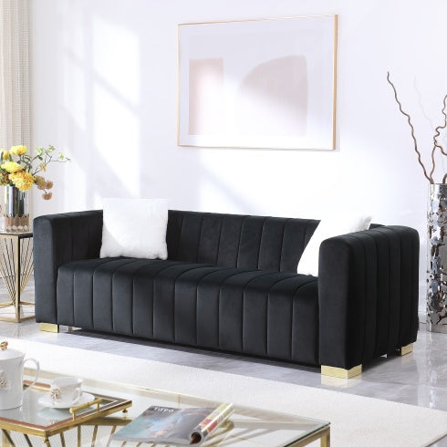 Sofa Modern Channel Sofa Take On A Traditional Chesterfield,Black Color,3 Seater