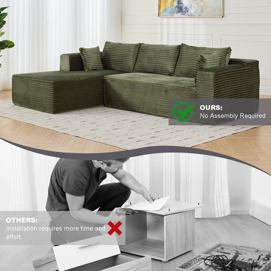 Modular L-Shaped Compression Sofa Bed With Corduroy Fabric - Convertible Sectional Sofa, Foldable Floor Couch Sleeper, Space-Saving Flannel-Like Lounge For Small Apartments, Living Room & Game Room NO TUME