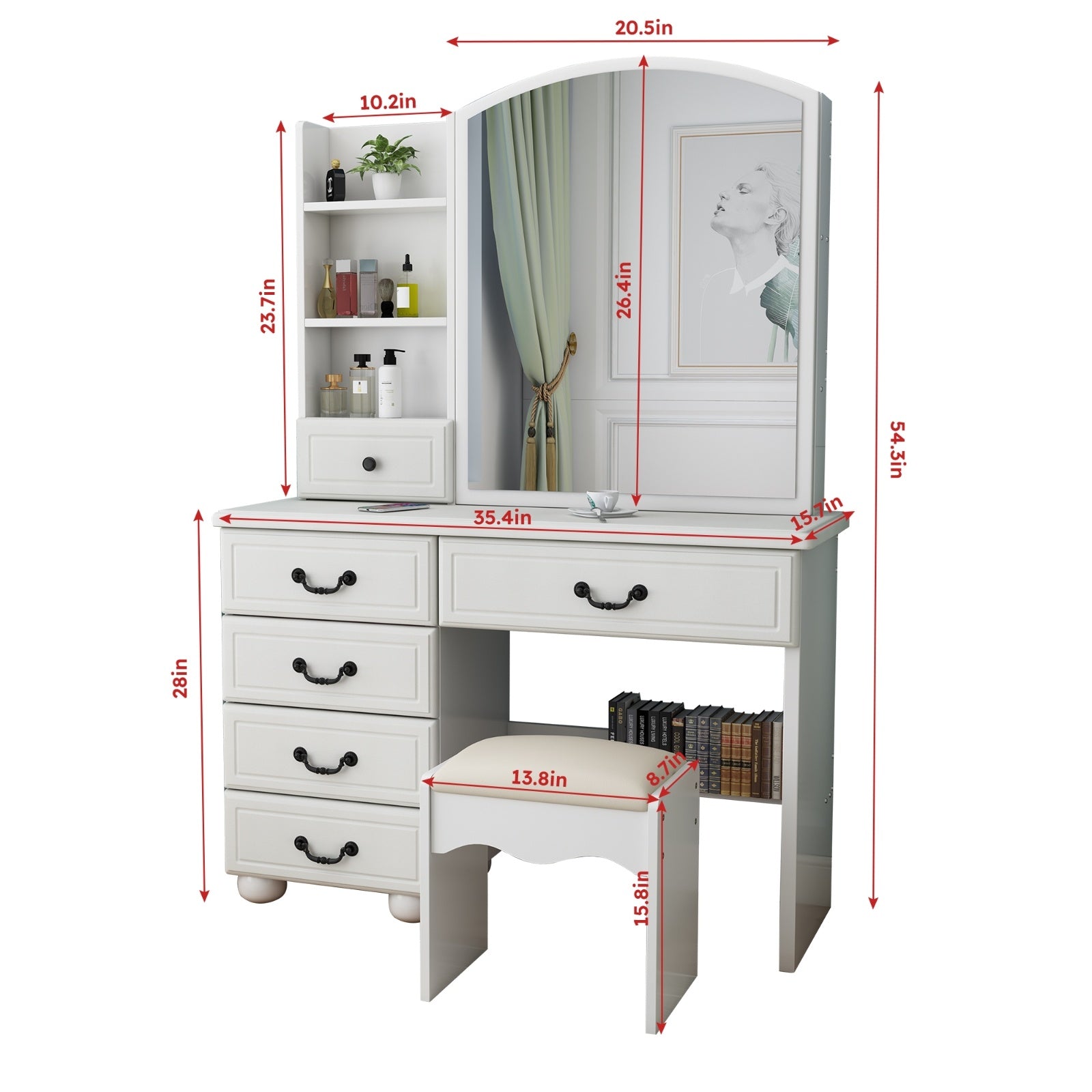Tocador Vanity Desk With Mirror & Lights, Makeup Table Set